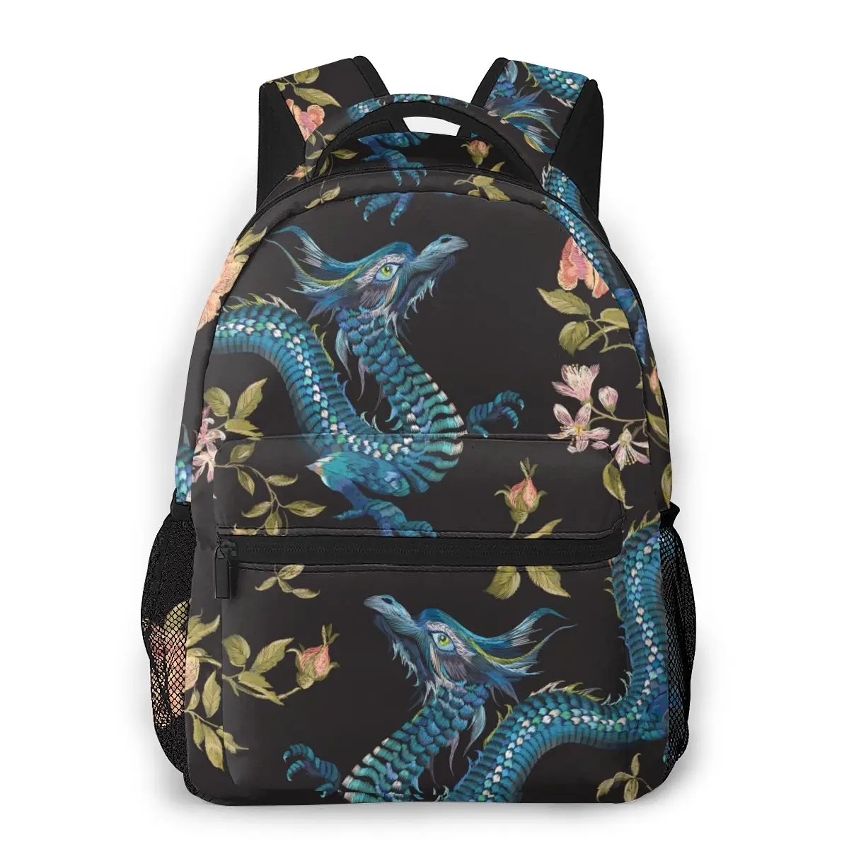 Embroidery Floral Dragons And Gold Roses Casual Daypack Travel School