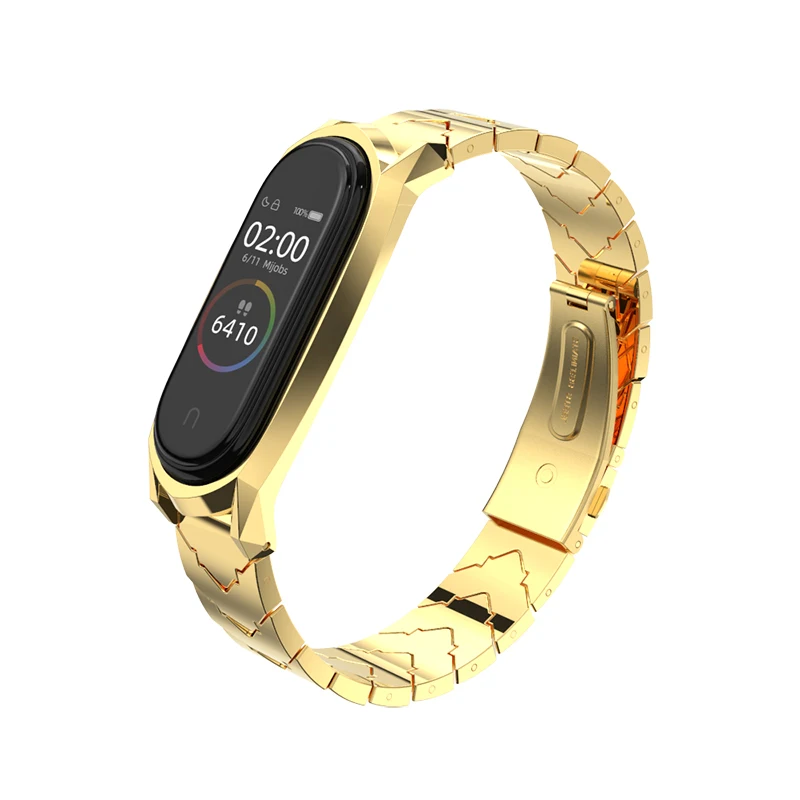 Для miband 4 ремешок металлический браслет для xiaomi band 4 3 умные часы напульсники Безвинтовой браслет из нержавеющей стали - Цвет: V-Gold