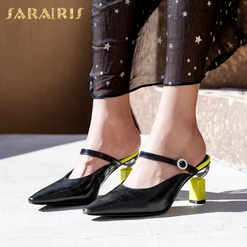 

Sarairis Brand New Genuine Leather Strange Luxury Design Heels Slipper Mules women's Shoes Sandals Pumps