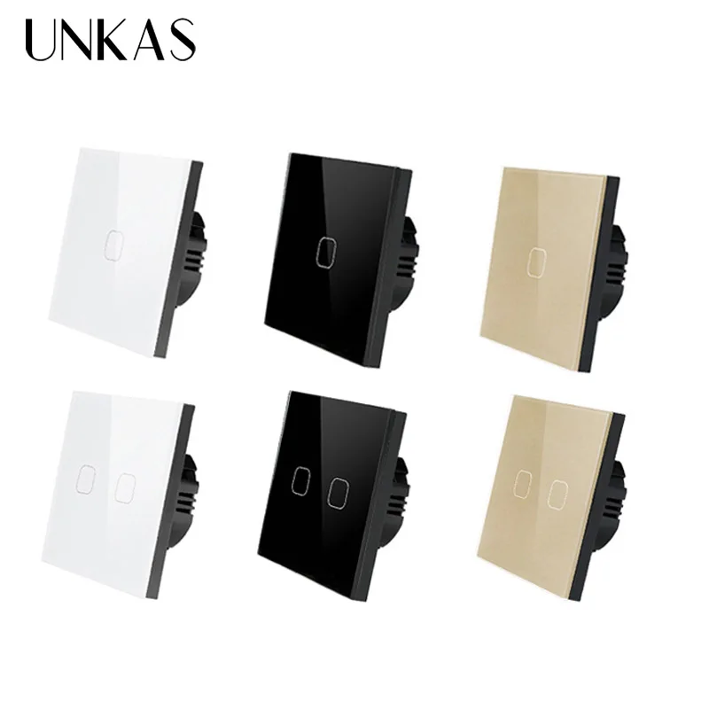 

UNKAS EU Stanard 1 Gang 1 Way Touch Switch White Crystal Glass Panel Touch Switch, Touch Screen Switch led light switch