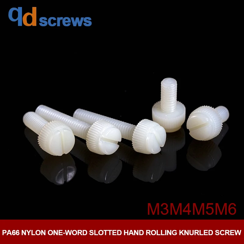 

PA66 M3M4M5M6 nylon Plastic one-word slotted Hand Rolling knurled Screw