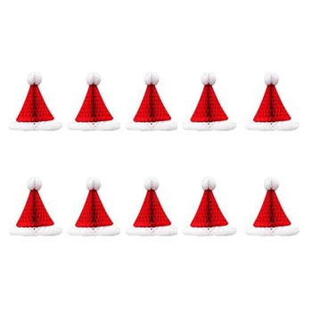

10Pcs Christmas Decorations Honeycomb Santa Claus Hats Hanging Christmas Ornament for Xmas Party Festival Decoration