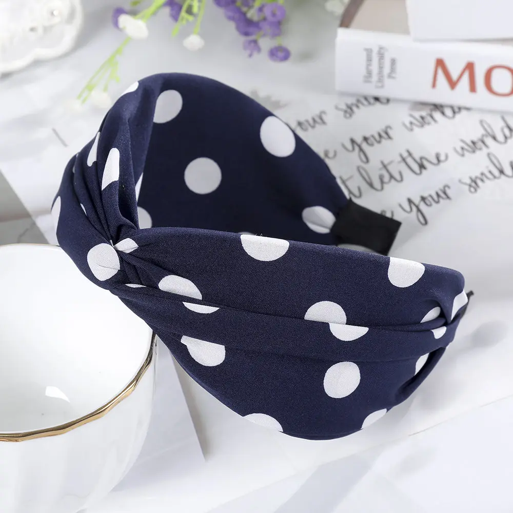B NAVY BLUE AWAYTR, корейская мода, Женский ободок в горошек, головная витая повязка, бант, перекрещивающиеся повязки для волос, аксессуары для волос, обруч для волос, головной убор - Цвет: B NAVY BLUE