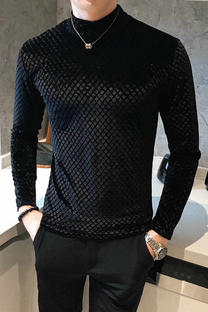 Men's T-shirt new fall slim and cashmere knit bottom long sleeve T-shirt loose casual personality youth men's wear