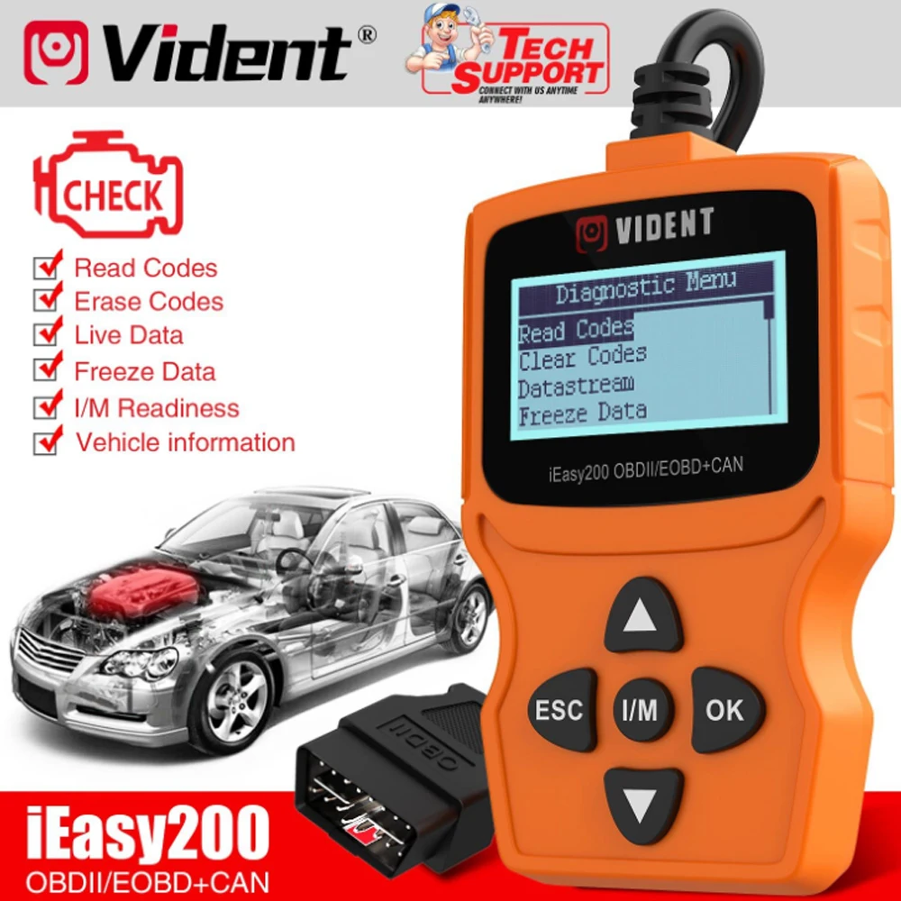 Считыватель кодов VIDENT iEasy200 OBDII/EOBD + CAN для проверки светильник освещение