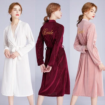 

Spring Autumn Fleece Bride Bathrobe Sexy Mujer Pajamas Lady Nightgown Home Clothes Sleep Dress Robe Sets Domir Tops Christmas