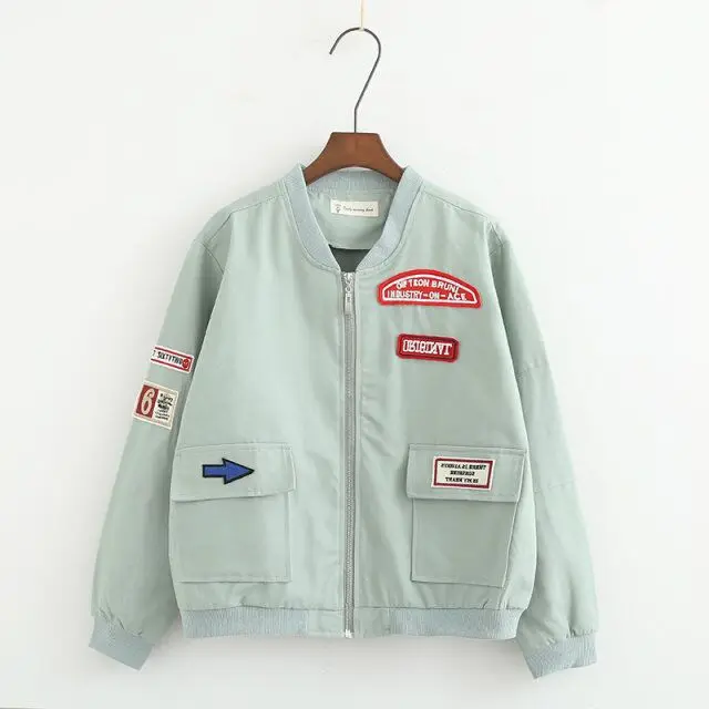 

2017 Summer New Style Japanese-style Versatile Baseball Uniform Coat Women's Applique Lettered Short Jacket