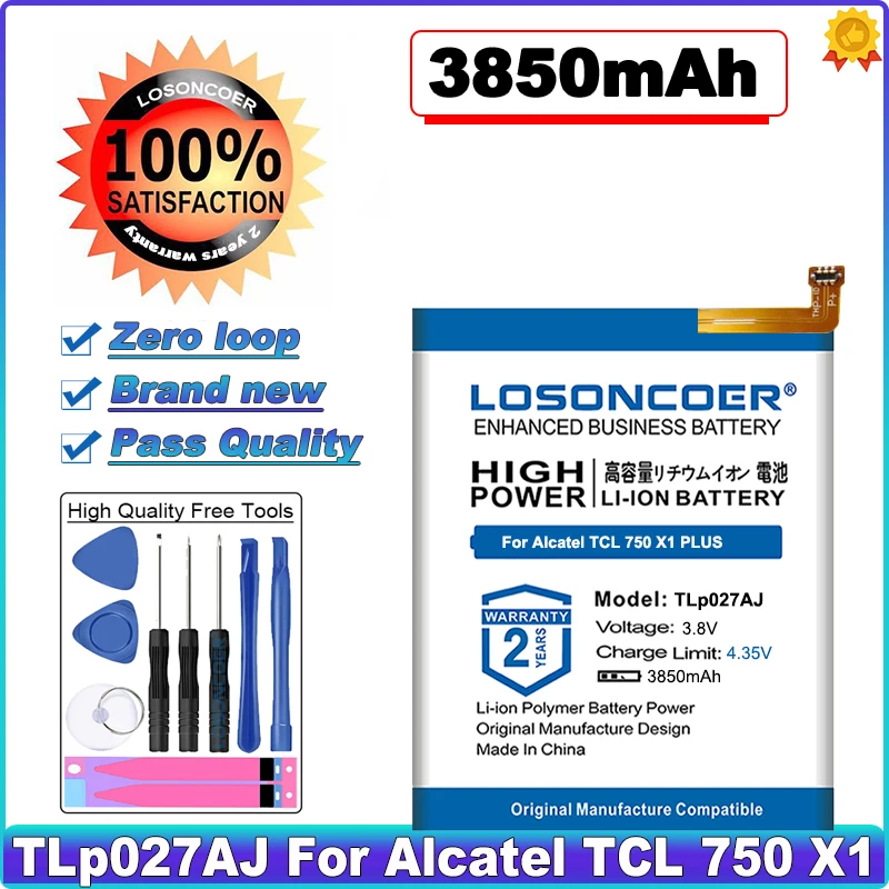 

LOSONCOER High Capacity Battery 3850mAh TLp027A1 TLP027AC TLp027AJ Battery for Alcatel TCL 750 X1 PLUS A5 LED 5085D 5085Y