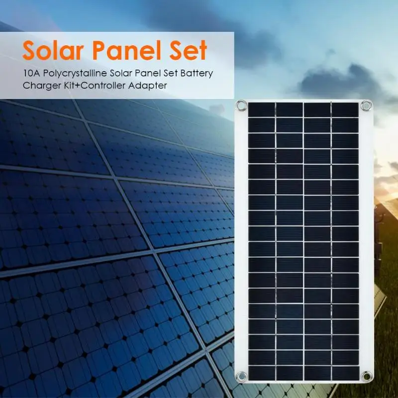 

10A Polycrystalline Solar Panel Set Power Adapter Battery Charger Kit Controller for Outdoor Cycling and Mountain Climbing