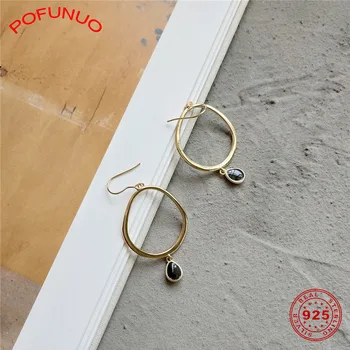 

POFUNUO 100% Whole 925 Sterling Silver Geometric Big Circle Earrings Women Luxury Birthday Chic Drop Earrings Students Fine Gift