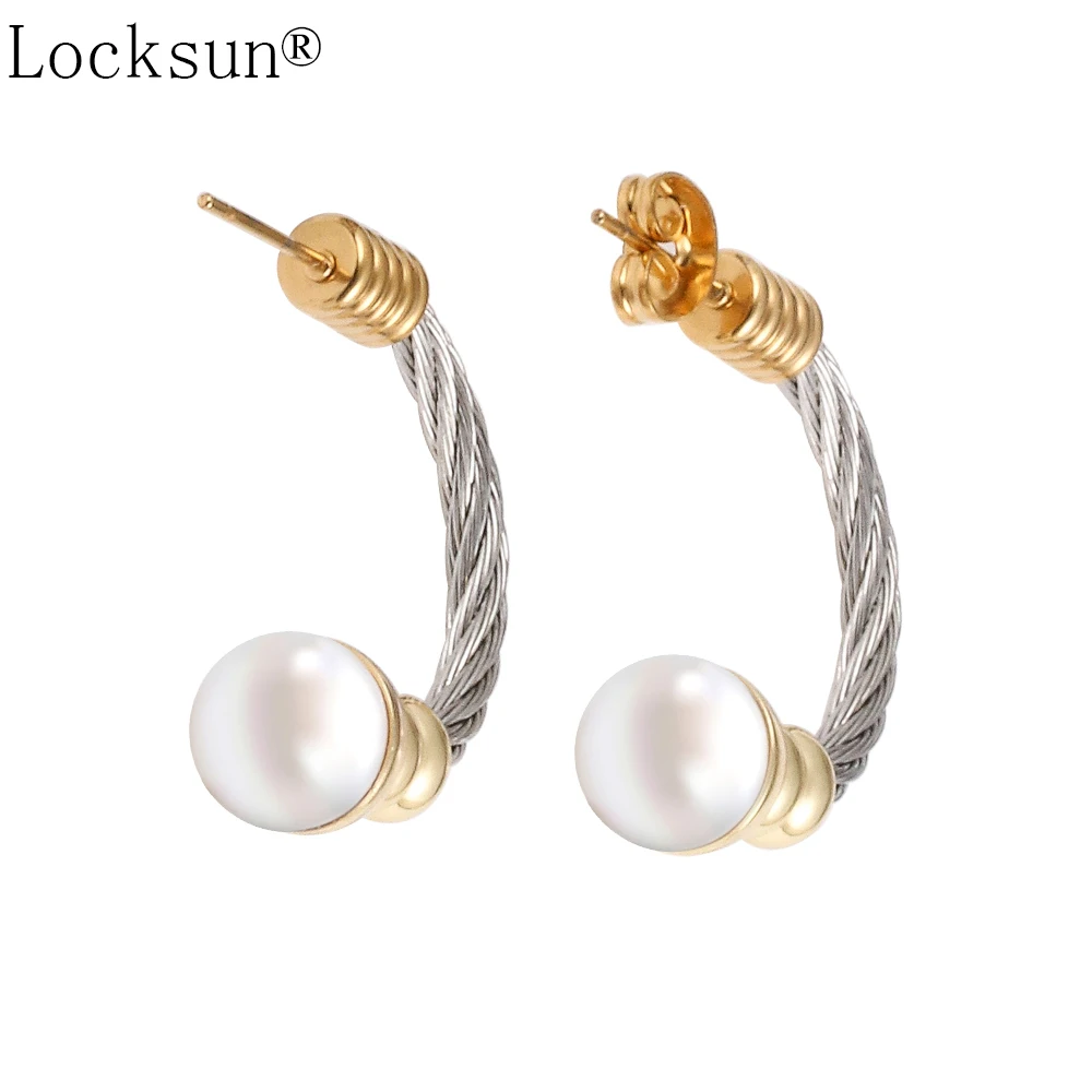 Locksun новые круглые серьги гвоздики с белыми жемчужинами модное Золотое ювелирное