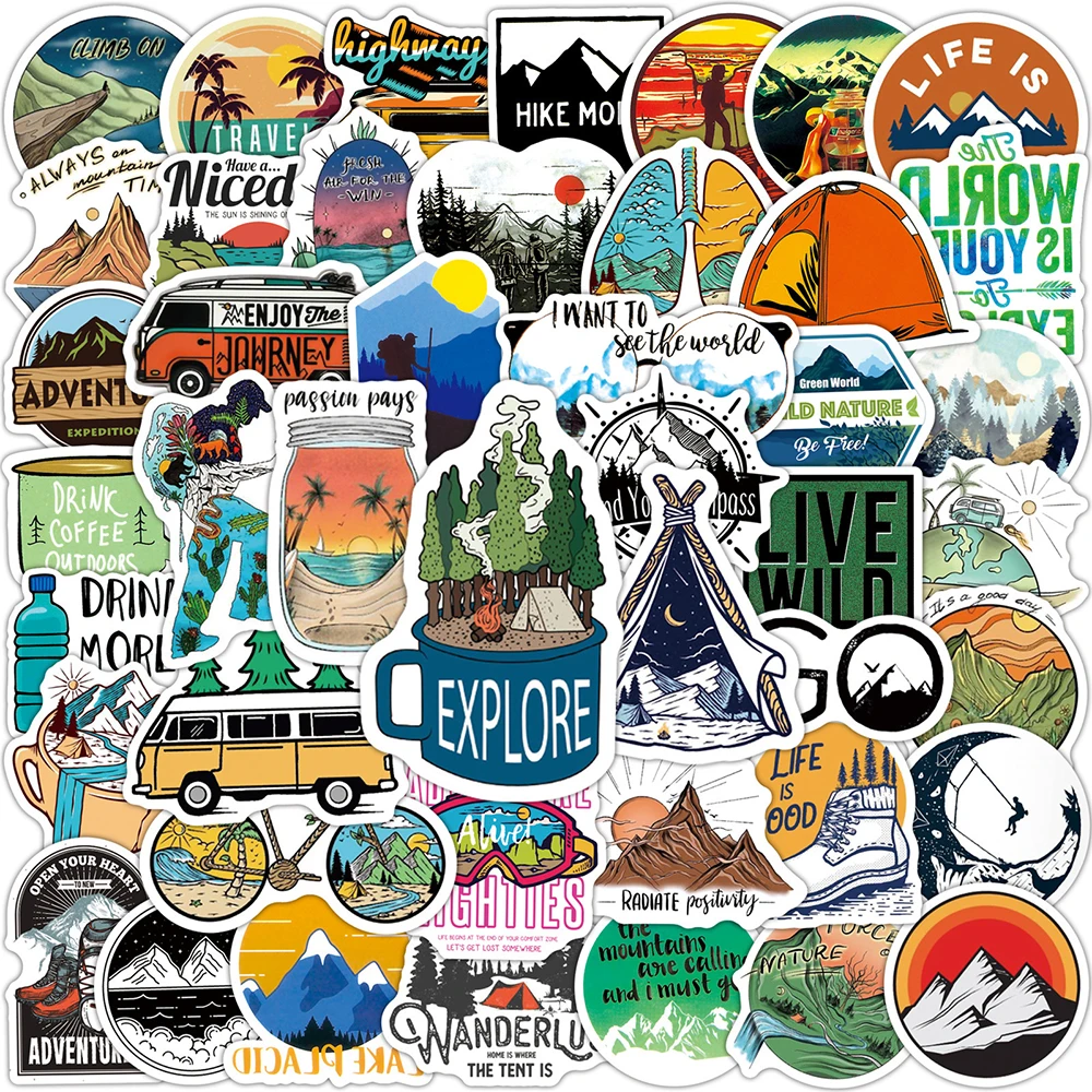 

10/50/100PCS Camping Landscape Stickers Outdoor Adventure Climbing Travel Waterproof Sticker to DIY Suitcase Laptop Bicycle Toys