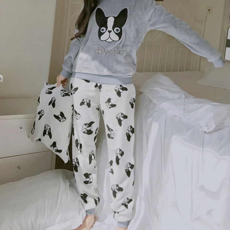 Женская пижама теплая Фланелевая женские пижамы зимняя дамашние с принтом 2 шт.