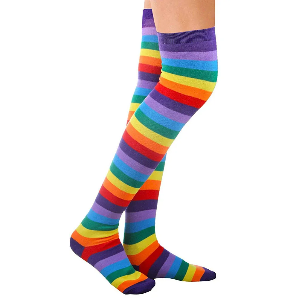 KLV women harajuku Women Rainbow Winter Warm Cable Long Boot Over Knee Thigh High free delivery D5