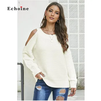 

Women Cold Shoulder Pullover Sweater Knit Textured Pullovers Long Sleeve Hollow Out Loose Tops Outwear Highstreet Jumper Clothes