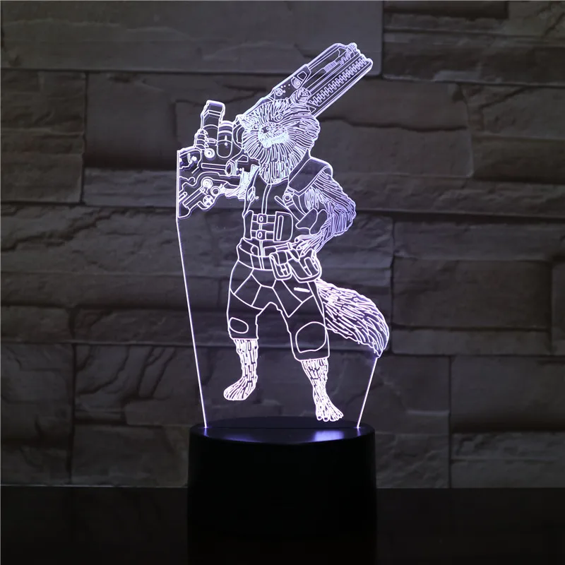 Светодиодный 3d-ночник USB Marvel мстители супергерой ракета енот рисунок 3D иллюзия многоцветный RGB спальня настольная лампа 1989