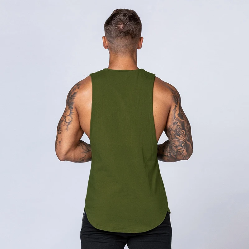 New Solid Cotton Fitness Tank Top Men Gym Tank Top Men's Bodybuilding Stringer Tanktop Sleeveless Shirt Workout Clothes Vest