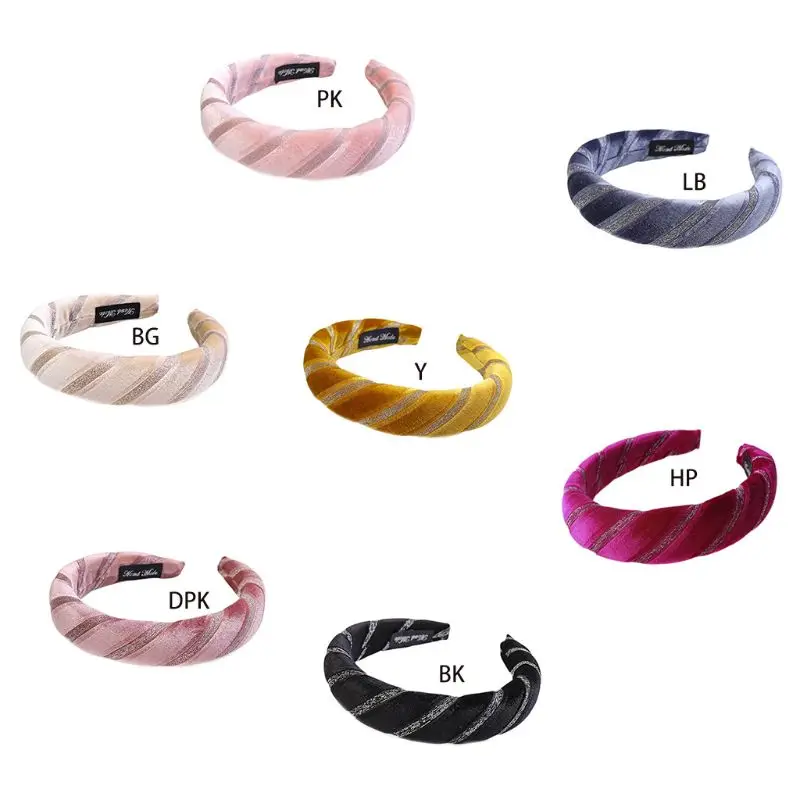 

Ethnic Thicken Padded Velvet Wide Headband Hot Stamping Glitter Twill Stripes Hair Hoop Women Prom Party Styling Retro Headwear