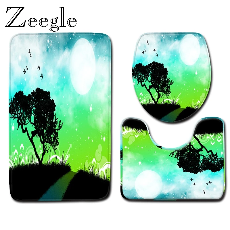 Zeegle Bathroom Carpet Toilet U Type Bath Mat Lid Toilet Cover Non Slip Pad 3PCS Bathroom Mat Set Polyester Toilet Foot Mat
