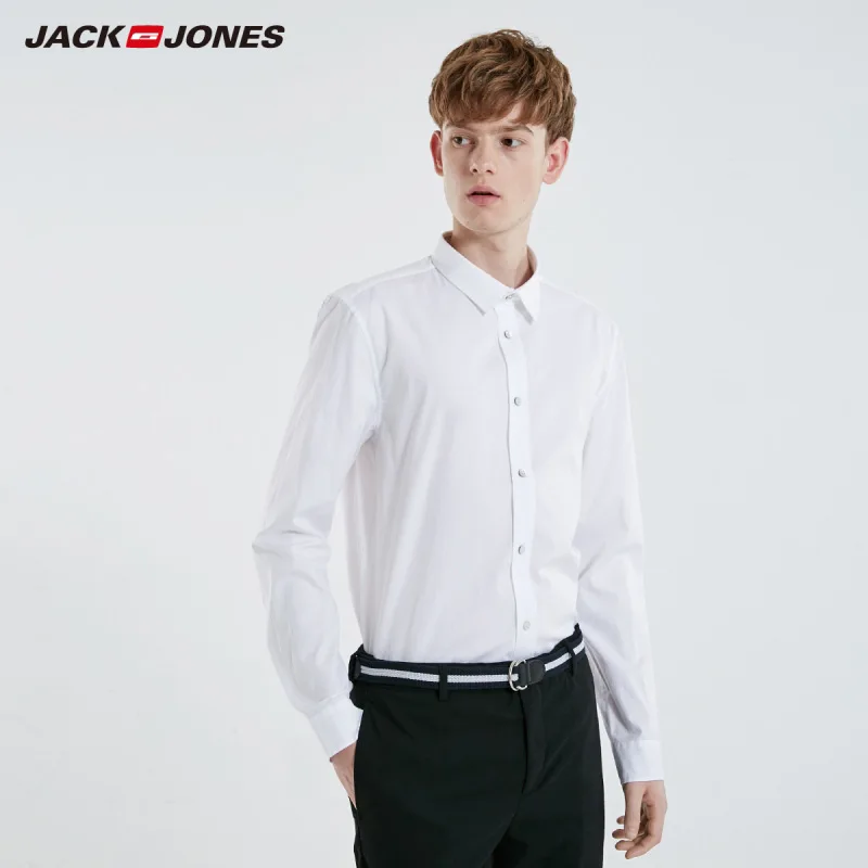 JackJones Мужская однотонная хлопковая рубашка с длинными рукавами деловая повседневная мужская одежда 219105505 - Цвет: BRIGHT WHITE