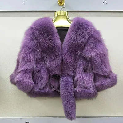 Flurry& теплая женская короткая куртка из натурального Лисьего меха и пальто Новая Осенняя зимняя накидка из натурального меха красная/серая/Kahki шуба из лисьего меха - Цвет: Purple