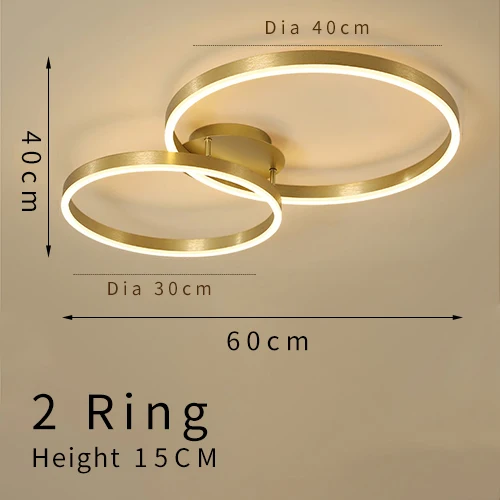 Dia30cm 40cm 2rings Современный светодиодный потолочный светильник в спальню, гостиную, алюминий, матовое золото, креативные кольца, Скандинавский дизайн, лампа, светильник для проекта - Цвет корпуса: Dia30cm 40cm 2rings