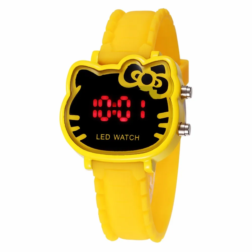 Hello kitty часы дети мультфильм цифровые часы для девочек Дети Прекрасный Силикон Детские наручные часы Детские часы Relogio Infantil - Цвет: Цвет: желтый