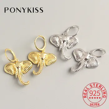 

PONYKISS Real 925 Sterling Silver Hyperbole Elephant Pendant Hoop Earrings Women Fashion Earrings Accessory Trendy Chic Gift
