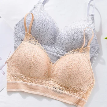 

Women Lace Bra Padded Triangular Bralette Halter Lacy Deep V Wireless Ultra Soft Cup d88