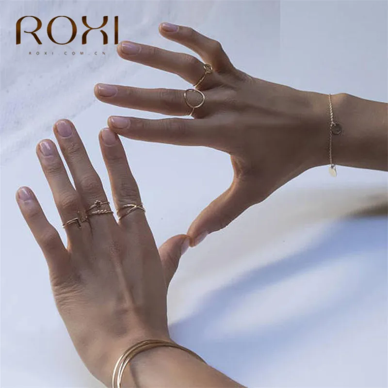 ROXI простые золотые полые кольца для пальцев для женщин Настоящее кольца из стерлингового серебра 925 минималистичные парные кольца для влюбленных модные ювелирные изделия