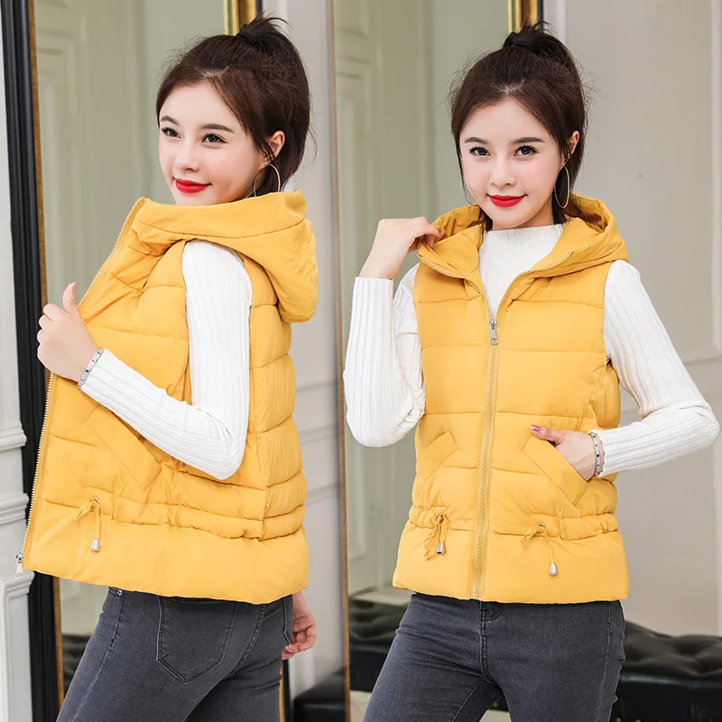 

Hooded Cotton Vest Female Short down Feather Cotton Vest 2019 Autumn & Winter New Style Korean-style Slim Fit Sleeveless Waistco