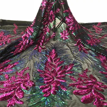 

2020 Latest African Lace High Quality African French net Tulle Lace Fabric with Sequins embroidery For African Wedding j83-13