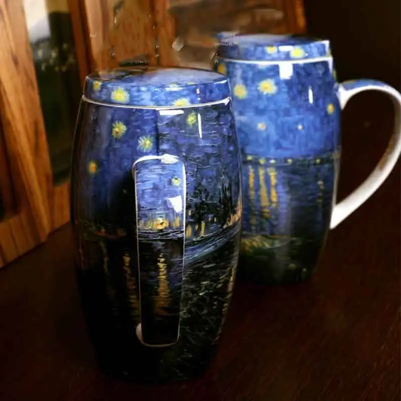 

700ml Creative Van Gogh Hand Painting Mugs Retro Bone China Tea Mugs Ceramics Ccoffee Travel Mug Coffee Drinkware Novetly Gifts