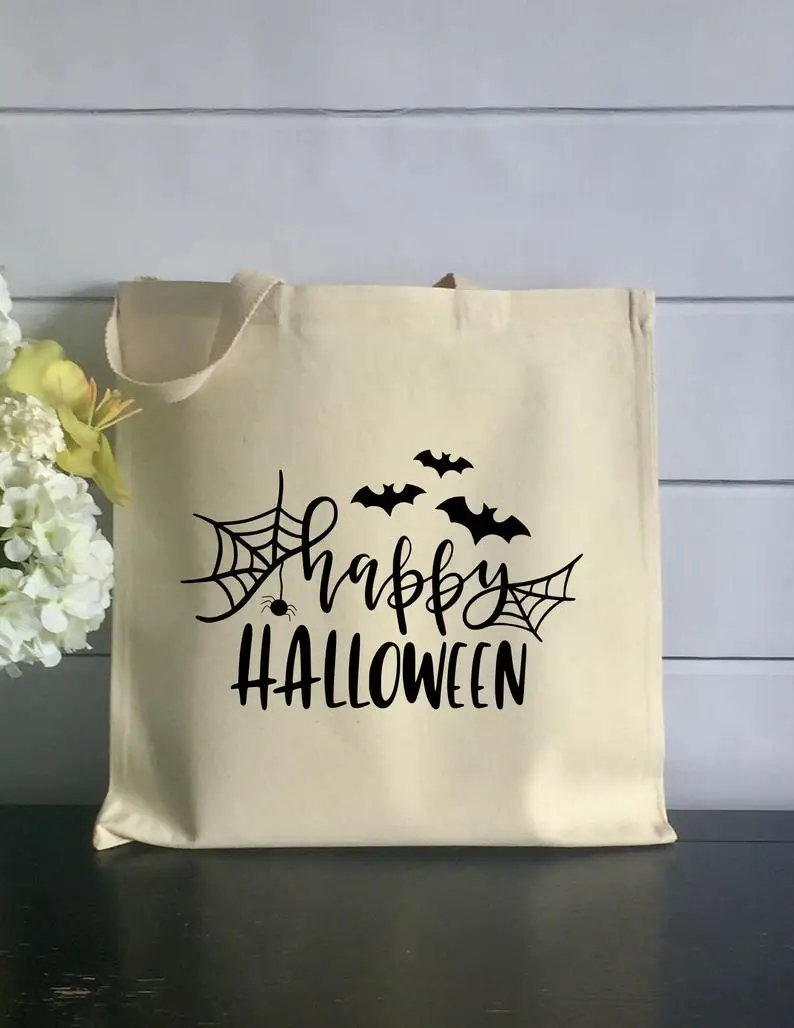 Счастливый Хэллоуин трюк или сумка для угощений Графический паук женщин модные холщовые сумки для покупок дорожная сумка, косметичка сумочка на молнии