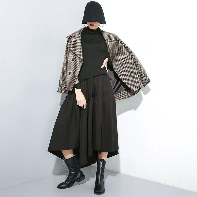[Fashion] Tide Autumn And Winter New Products Fashion Elastic Waist Solid Color Pleated Personality Irregular Skirt Female PA775