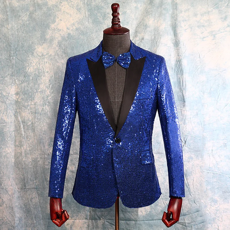 Мужская куртка с блестками, блестящий блейзер для мужчин, черный, золотой, серебряный, ярко-синий пурпурный свадебные блейзеры, мужской блейзер для выпускного вечера Q856