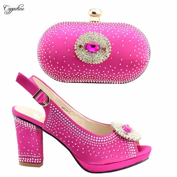 

Amazing fuchsia wedding/party set matching shoes with purse bag set with crystal stones 99638-2, heel height 9.5cm