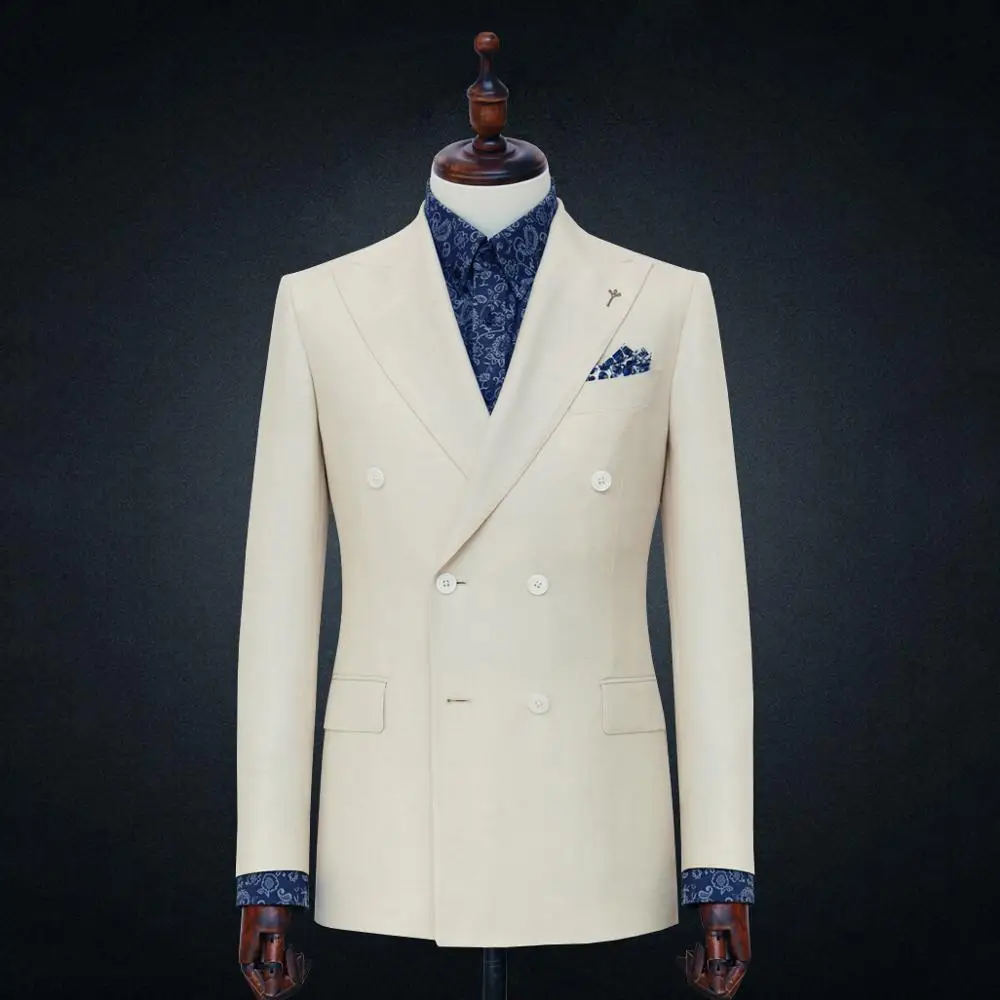 Мужской двубортный костюм Bespoke белый свадебный из 100% шерсти на заказ супер
