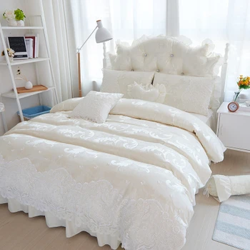 

Hot Sales Cotton Lace Princess Wind Bed Skirt Covered 4pcssuper King Size Bedding Sets Bed Sheets Duvet Cover Bedclothes