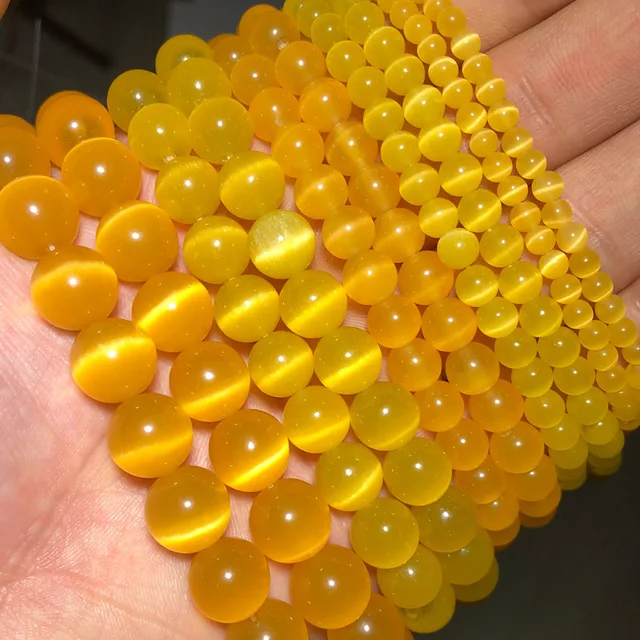 JHNBY Mixed Colors Cat's Eye opal Natural Stone 4/6/8/10/12MM Spacer glass Loose beads for Jewelry making DIY bracelets Findings Dark yellow