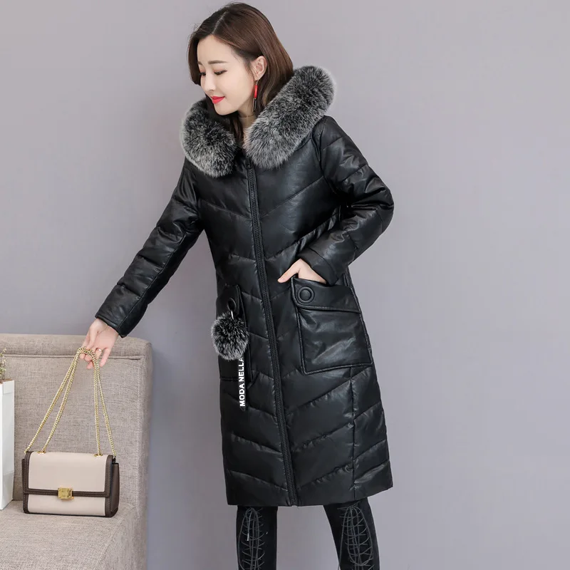 

2020 New Winter Elegant Long Sleeve Slim Leather Jacket Female Clothing Chaquetas Mujer Manteau Femme Hiver Coat Women