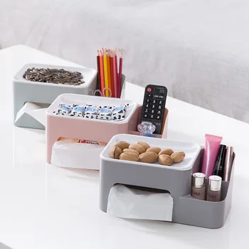 

Simple Plastic Tissue Box Paper Towel Box with Phone Holder Function Living Room Desktop Remote Control Sorting Box