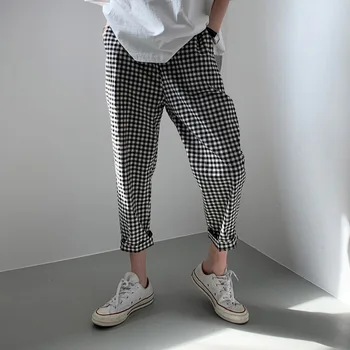 

SuperAen 2020 Spring and Summer New Plaid Harlan Pants Women Korean-Style Wild Ladies Pants High Waist Ankle Length Pants