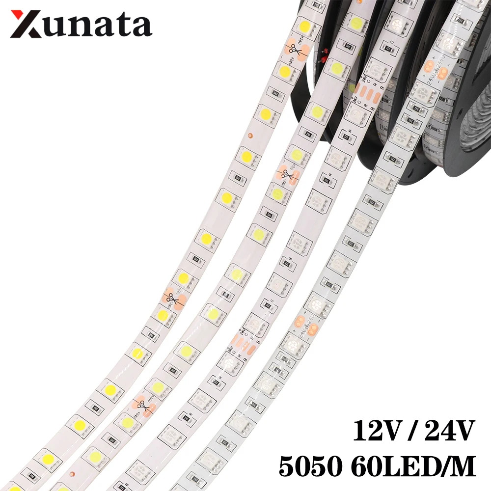 cheap LED Strip 5050 12V 24V 60Leds m Flexible Ribbon Tape Waterproof Led Strip Light RGB White Warm White 300LEDs LED Strip 5m lot