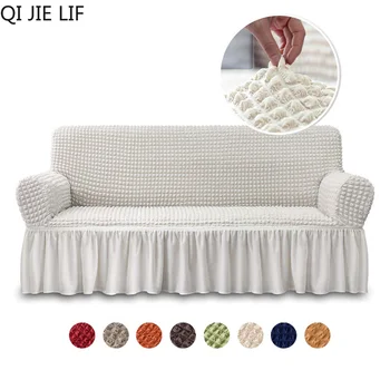 

Jacquard Sofa Cover with Skirt Popcorn plaid sofa Slipcover European Style Armchair Couch Covers Living Room Protector Furniture