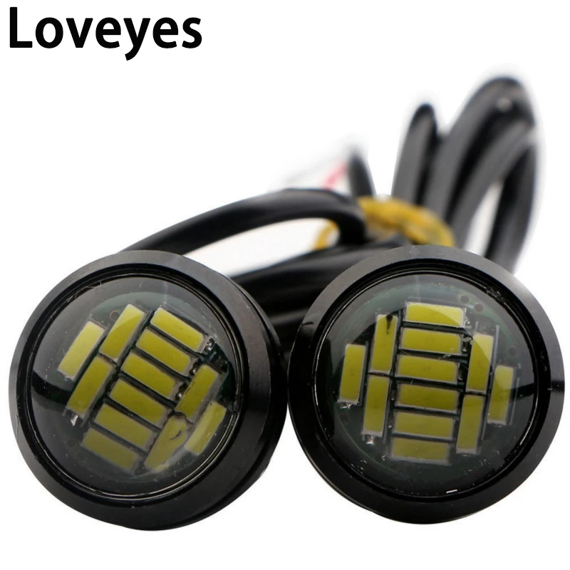 

LED 1Pair Car Daytime Running Light Reverse Lights Eagle Eye Day Lights 23MM 4014 12led Super Bright Lens Car Signal Lamp