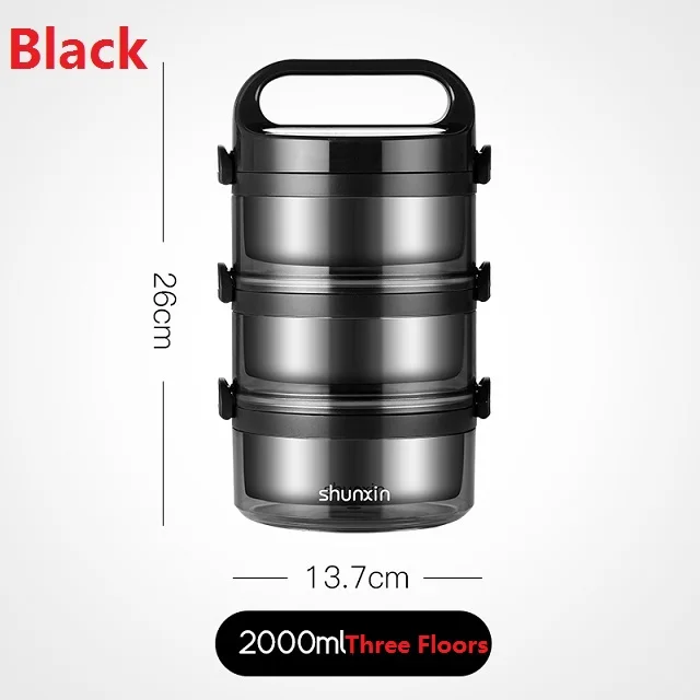 Black3 304 Нержавеющая сталь Портативный Коробки для обедов утепленная рисовый ковш 3 этажей 2 Слои Портативный ручной ведро офисных работников дома Кухня - Цвет: Black3
