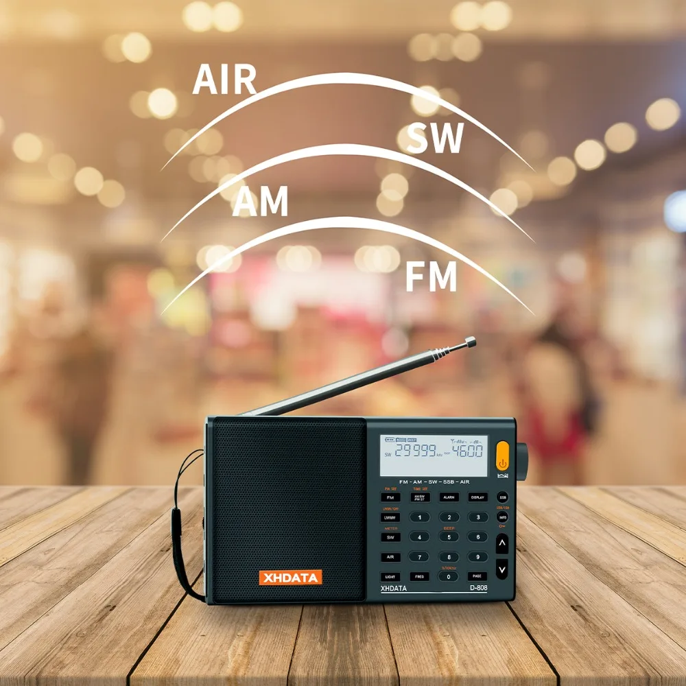 XHDATA D-808 Portable Digital Radio FM Stereo/SW/MW/LW SSB AIR RDS Multi Band Radio Speaker with LCD Display Alarm Clock  Radio