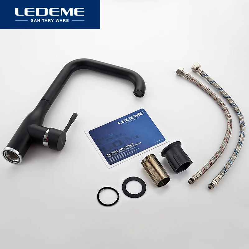 LEDEME Смеситель для кухни латунь Цвет: чёрный матовый / светло бежевый белый|mixer