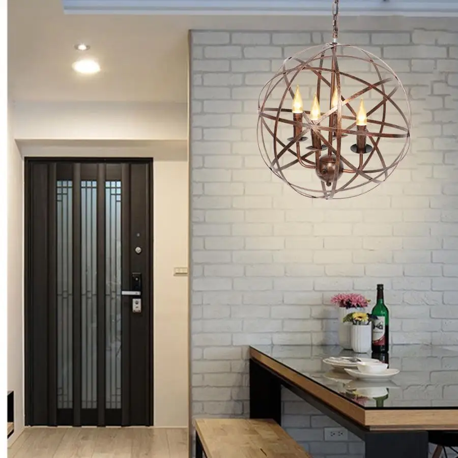 

Hanging Lamp 85-265V Vintage Retro Style Metal Globe Cage Round Pendant Lamp LED Light